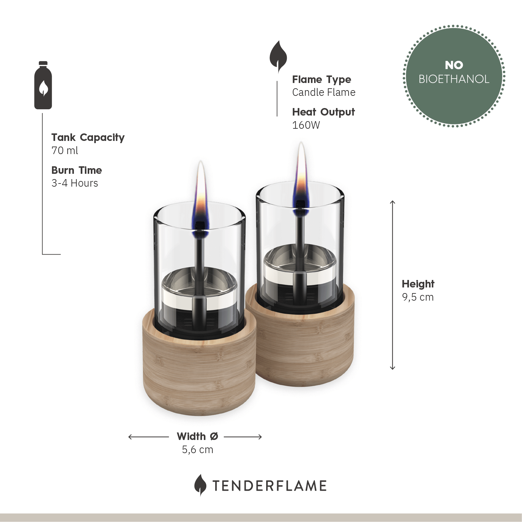 Candle 70 Natural Bamboo - 2 - pack - Tenderflame