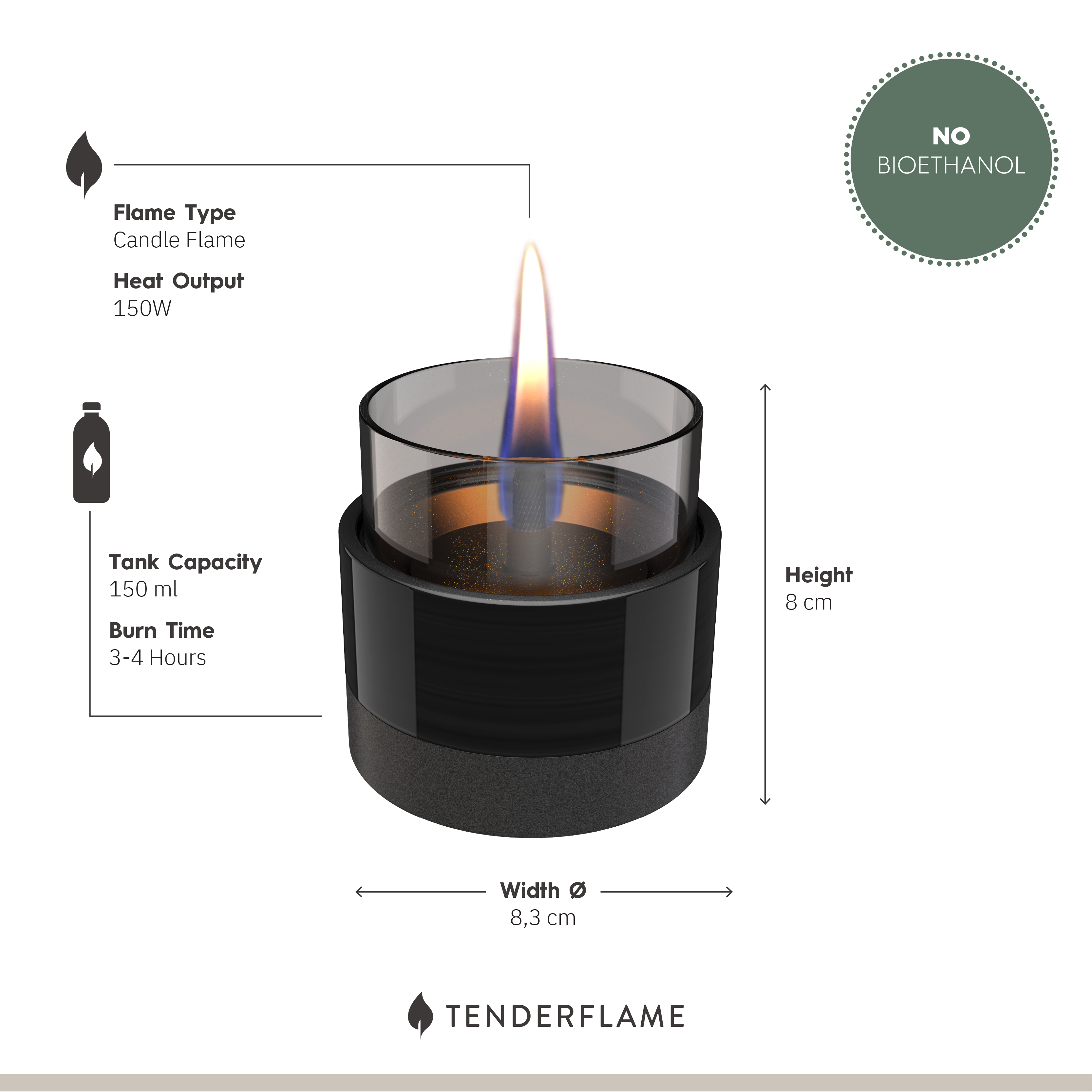 Rosie 8 Black/ Smoke Ceramic