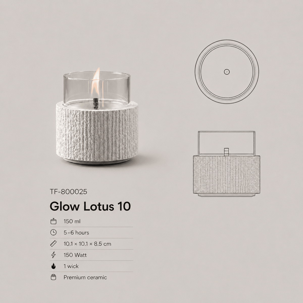 vtwonen tafelhaard Glow Lotus 10 - wit - 10,1 x 10,1 x 8,5 cm - Tenderflame