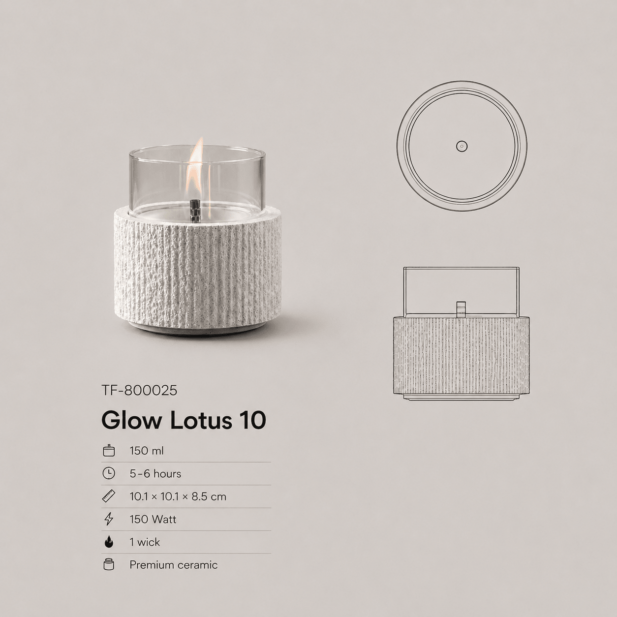 vtwonen tafelhaard Glow Lotus 10 - wit - 10,1 x 10,1 x 8,5 cm - Tenderflame