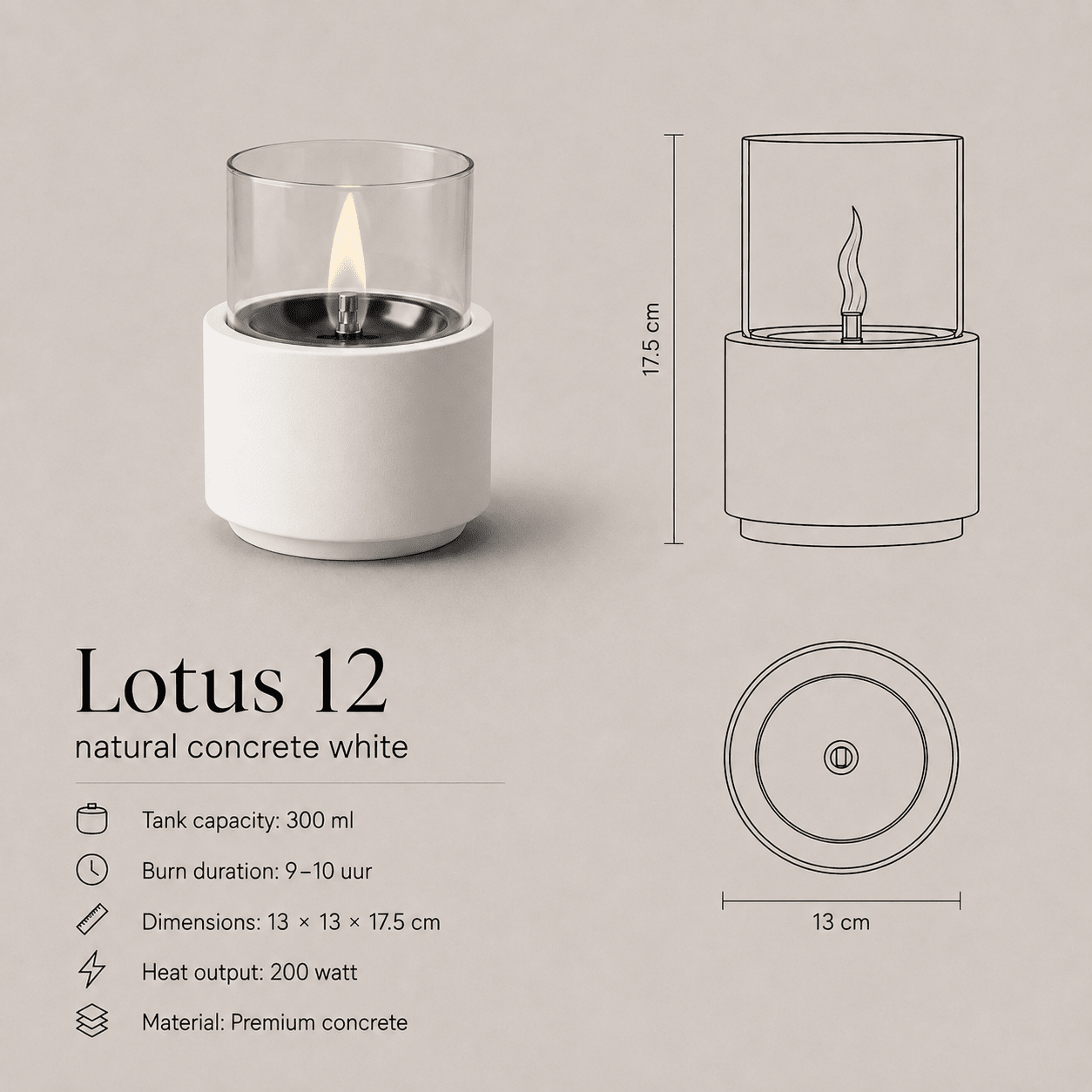 Lotus 12 Natural Concrete - Tenderflame