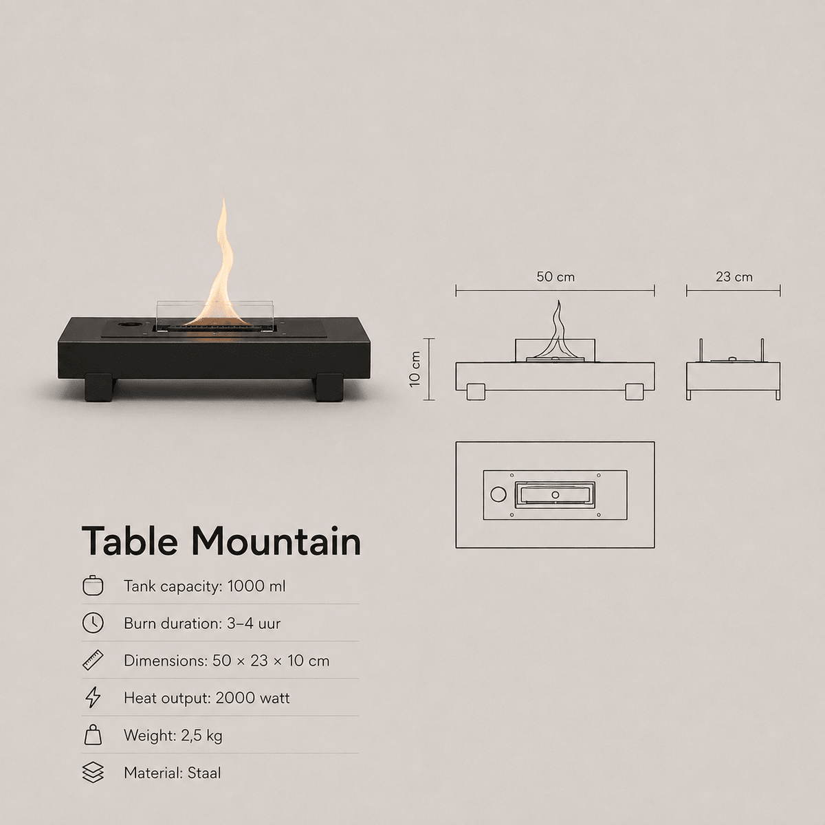 Table Mountain 180 - Zwart - Tenderflame