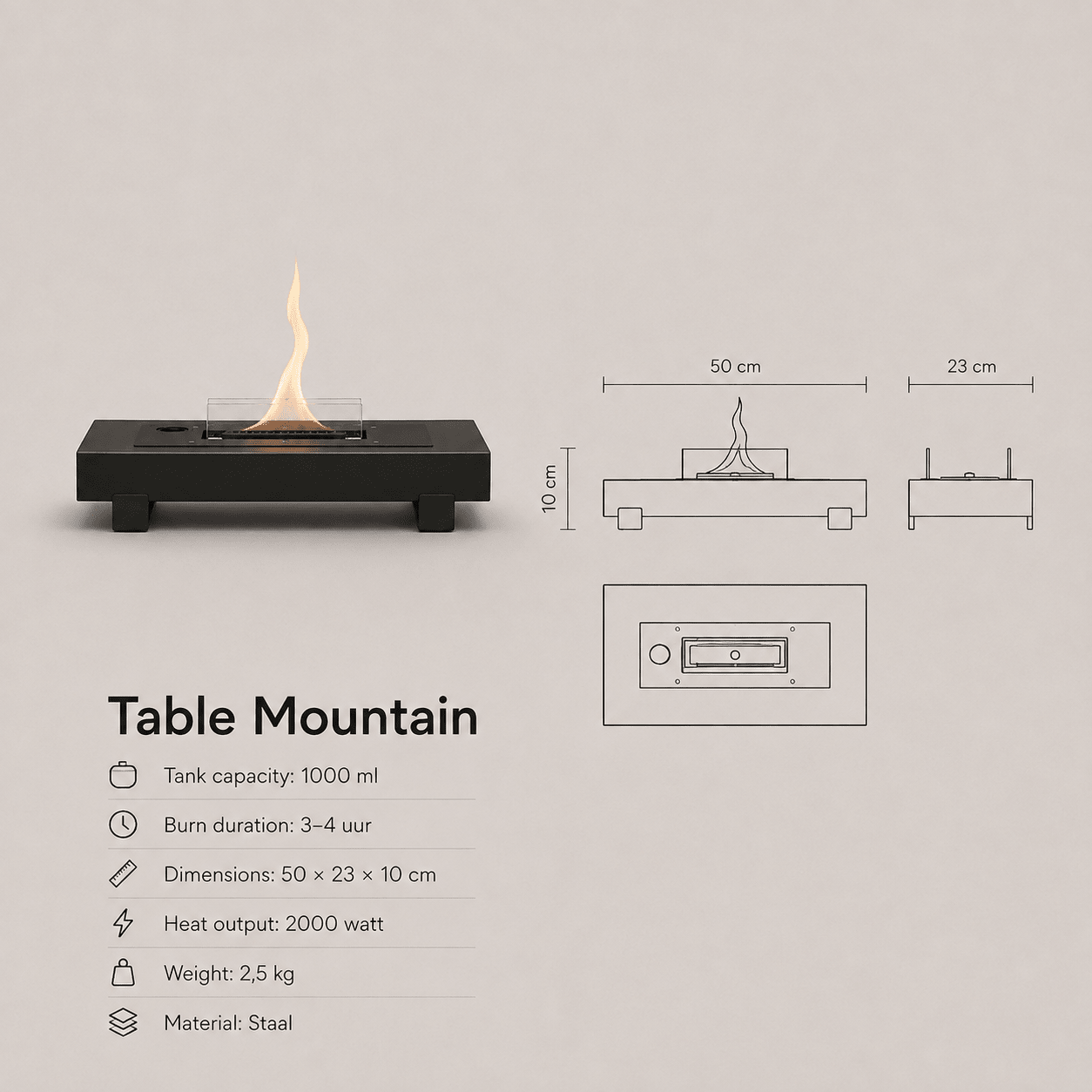 Table Mountain 180 - Zwart - Tenderflame