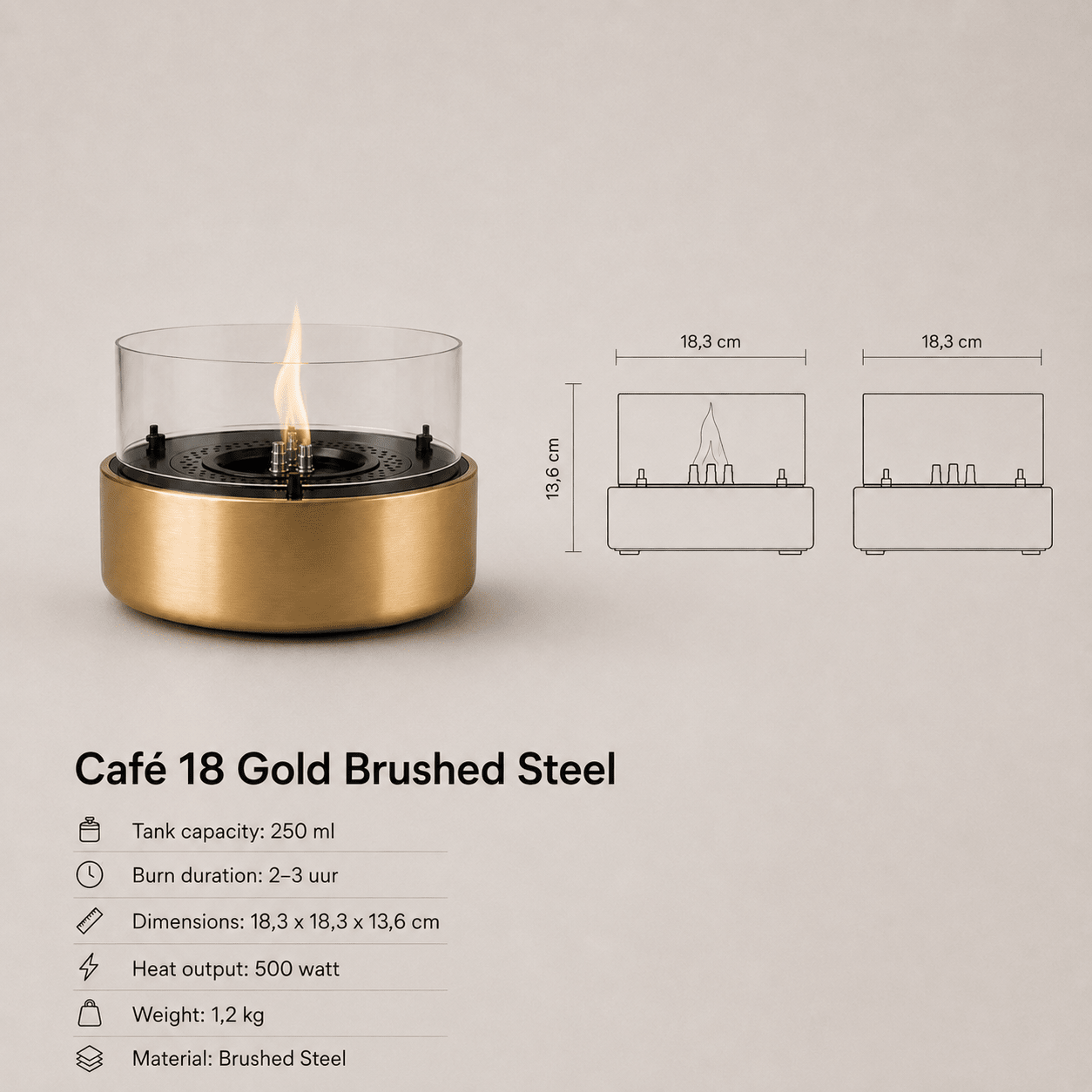 Cafe 18 Gold Brushed Steel - Tenderflame