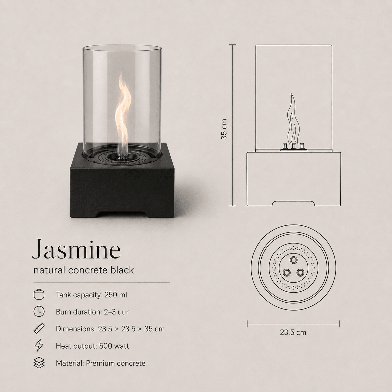 Jasmin Natural Concrete Black - Tenderflame