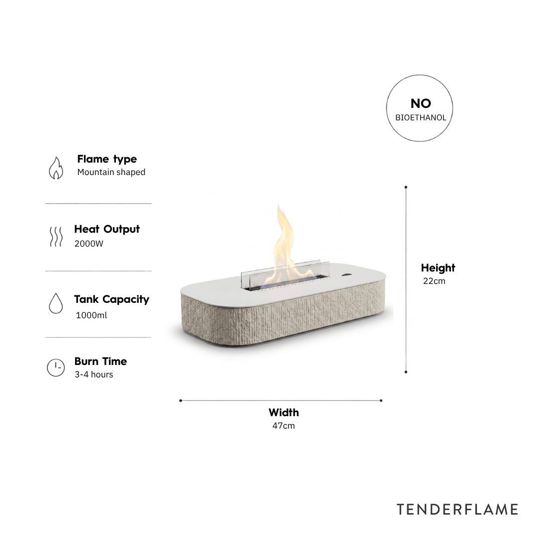 vtwonen tafelhaard Glow Aris 180 - wit - 47 x 22 x 7,6 cm - Tenderflame