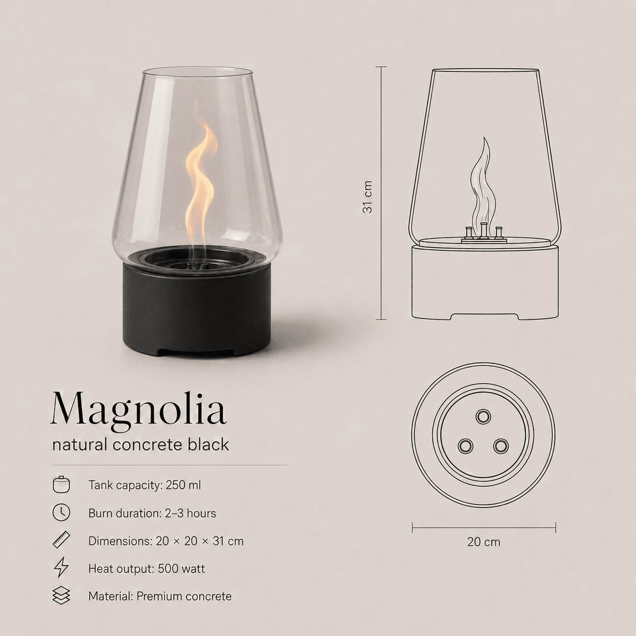 Magnolia Natural Concrete Black - Tenderflame