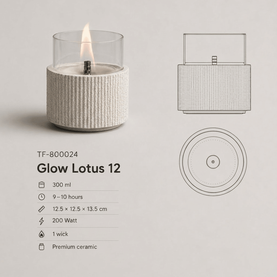 vtwonen tafelhaard Glow Lotus 12 - wit - 12,5 x 12,5 x 13,5 cm - Tenderflame