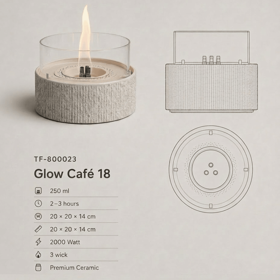vtwonen tafelhaard Glow Café 18 - wit - 20 x 20 x 14 cm - Tenderflame